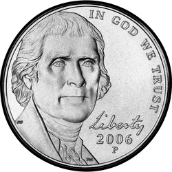 аверс 5¢ (nickel) 2006 "الولايات المتحدة الأمريكية - 5 سنت / 2006 - P"