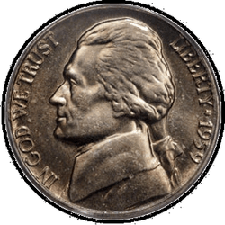 аверс 5¢ (никель) 1959 "USA - 5 Cents / 1959 - Jefferson Five Cent 1959"
