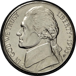 аверс 5¢ (nickel) 1993 "미국 - 5 센트 / 1993 - S 증명"