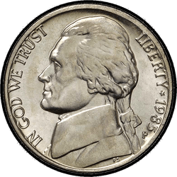 аверс 5¢ (nickel) 1985 "USA  -  5セント/ 1985  -  S証明"