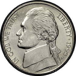 аверс 5¢ (nickel) 1995 "USA - 5 Cents / 1995 - S Todistus"