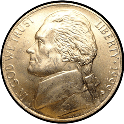 аверс 5¢ (nickel) 1999 "USA  -  5セント/ 1999  -  D"