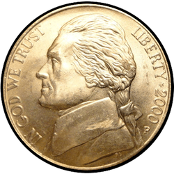 аверс 5¢ (никель) 2000 "США - 5 Cents / 2000 - S Доказ"