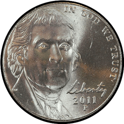 аверс 5¢ (nickel) 2011 "الولايات المتحدة الأمريكية - 5 سنت / 2011 - D"