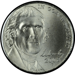 аверс 5¢ (nickel) 2008 "USA - 5 Cents / 2008 - D"