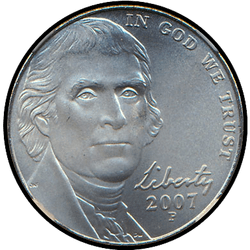 аверс 5¢ (никель) 2007 "USA - 5 Cents / 2007 - S Proof"