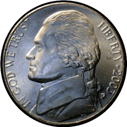 аверс 5¢ (nickel) 2003 "الولايات المتحدة الأمريكية - 5 سنت / 2003 - S الدليل"