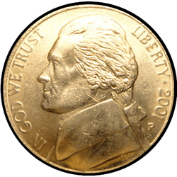аверс 5¢ (nickel) 2001 "USA - 5 Cents / 2001 - S Todistus"
