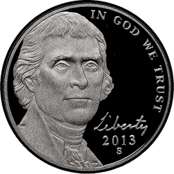 аверс 5¢ (никель) 2013 "США - 5 Cents / 2013 - S Доказ"