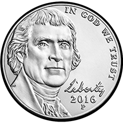 аверс 5¢ (nickel) 2016 "P"
