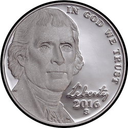 аверс 5¢ (nickel) 2016 "S"