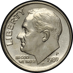 аверс 10¢ (dime) 1989 "الولايات المتحدة الأمريكية - الدايم / 1989 - S الدليل"