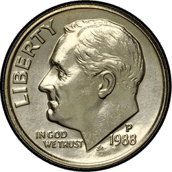 аверс 10¢ (dime) 1988 "الولايات المتحدة الأمريكية - الدايم / 1988 - S الدليل"