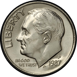 аверс 10¢ (dime) 1987 "الولايات المتحدة الأمريكية - الدايم / 1987 - S الدليل"