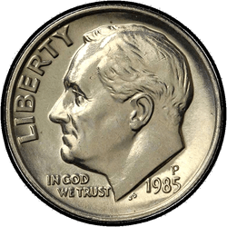 аверс 10¢ (dime) 1985 "الولايات المتحدة الأمريكية - الدايم / 1985 - S الدليل"