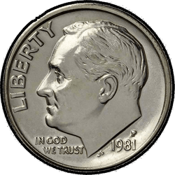 аверс 10¢ (dime) 1981 "الولايات المتحدة الأمريكية - الدايم / 1981 - S T2 إثبات"
