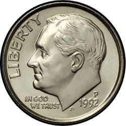 аверс 10¢ (dime) 1992 "الولايات المتحدة الأمريكية - الدايم / 1992 - فضية"