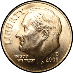 аверс 10¢ (дайм) 2008 "США - Dime / 2008 - серебро"