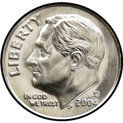 аверс 10¢ (дайм) 2004 "США - Dime / 2004 - срібло"