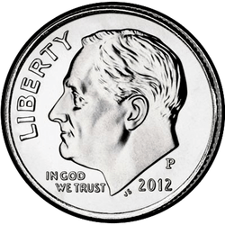 аверс 10¢ (дайм) 2012 "США - Dime / 2012 - срібло"