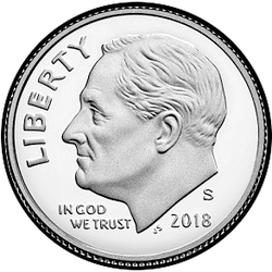 аверс 10¢ (дайм) 2018 "S PROOF"