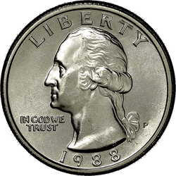 аверс 25¢ (quarter) 1988 "الولايات المتحدة الأمريكية - الربع / 1988 - S الدليل"
