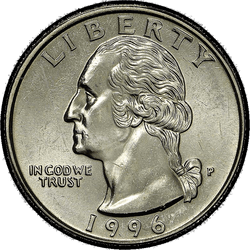 аверс 25¢ (квотер) 1996 "USA - Quarter / 1996 - Silver"