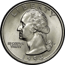 аверс 25¢ (квотер) 1994 "США - квартал / 1994 - срібло"