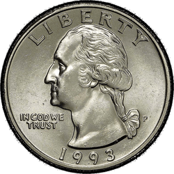 аверс 25¢ (квотер) 1993 "США - квартал / 1993 - S PROOF"