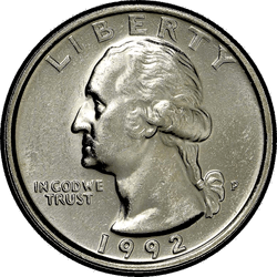 аверс 25¢ (quarter) 1992 "संयुक्त राज्य अमरीका - क्वार्टर / 1992 - चांदी"
