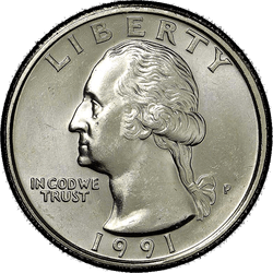 аверс 25¢ (quarter) 1991 "الولايات المتحدة الأمريكية - الربع / 1991 - S الدليل"