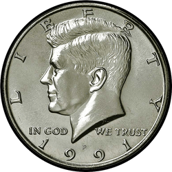 аверс 50¢ (half) 1991 "الولايات المتحدة الأمريكية - 50 سنتا (نصف الدولار) / 1991 - S إثبات"