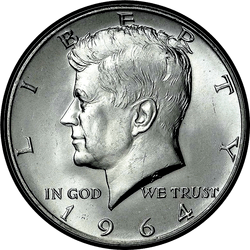 аверс 50¢ (half) 1964 "संयुक्त राज्य अमरीका - 50 सेंट (आधा डॉलर) / 1964 - पी"