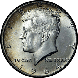 аверс 50¢ (half) 1964 "EUA - 50 Cents (meio dólar) / 1964 - D"