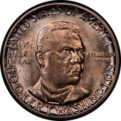 аверс 50¢ (half) 1951 "USA - 50 Cents (Half Dollar) / 1951 - D BOOKER T. WASHINGTON MS"