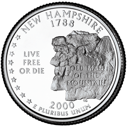 реверс 25¢ (quarter) 2000 "New Hampshire Kwart van de Staat / D"