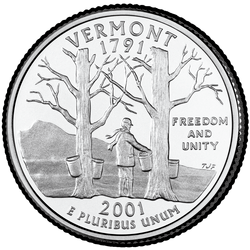 реверс 25¢ (quarter) 2001 "Quarto Vermont State / D"