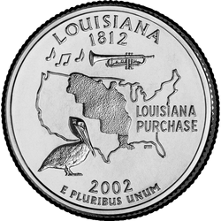 реверс 25¢ (quarter) 2002 "Cuarto del estado de Luisiana / P"