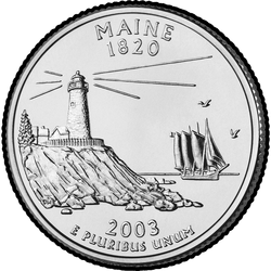реверс 25¢ (quarter) 2003 "Maine riik kvartal / D"