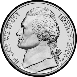 аверс 5¢ (никель) 2004 "США - 5 Cents / 2004 - P"