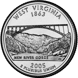 реверс 25¢ (quarter) 2005 "Länsi-Virginian osavaltion Quarter / P"