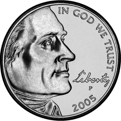 аверс 5¢ (никель) 2005 "США - 5 Cents / 2005 - D"