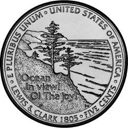 реверс 5¢ (nickel) 2005 "USA  -  5セント/ 2005  - オーシャンビューで/ Sの証明"