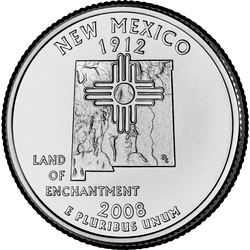 реверс 25¢ (quarter) 2008 "New Mexico osariigi kvartal / D"