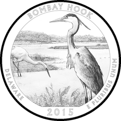 реверс 25¢ (quarter) 2015 "National Wildlife Refuge Bombay Hook / D"