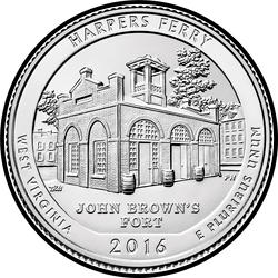 реверс 25¢ (quarter) 2016 "Харперс Ферри (Harpers Ferry) / S"