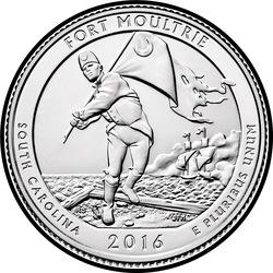 реверс 25¢ (квотер) 2016 "Форт Молтри (Fort Moultrie at Fort Sumter National Monument) / P"