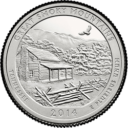 реверс 25¢ (quarter) 2014 "Национальный парк Грейт-Смоки-Маунтинс / S"