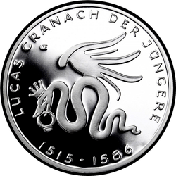 реверс 10€ 2015 "500 aniversario - Nacimiento de Lucas Cranach el más joven (Ag)"