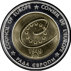 реверс 5 hryvnias 2009 "5 hryvnia 60 años al Consejo de Europa"